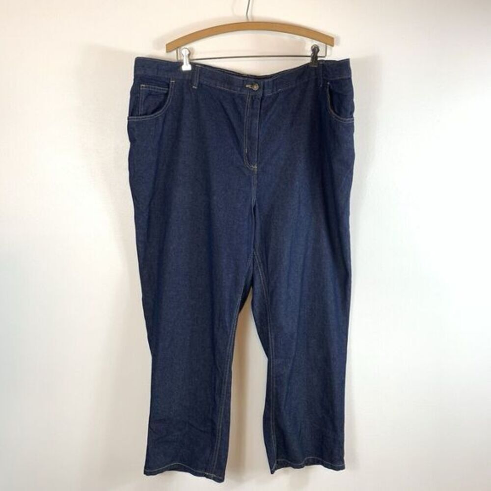 Woman Within 26W Pet Dark Wash Straight Leg Blue Jeans Women's Stretch Waistband